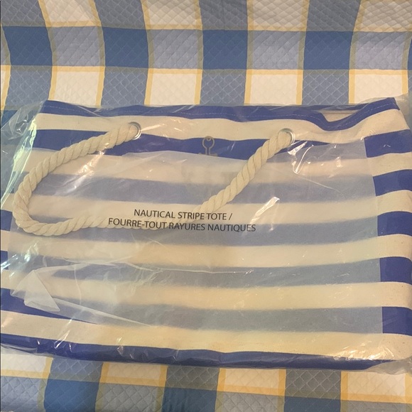 Avon Blue and White Nautical Stripe Tote - Picture 1 of 3